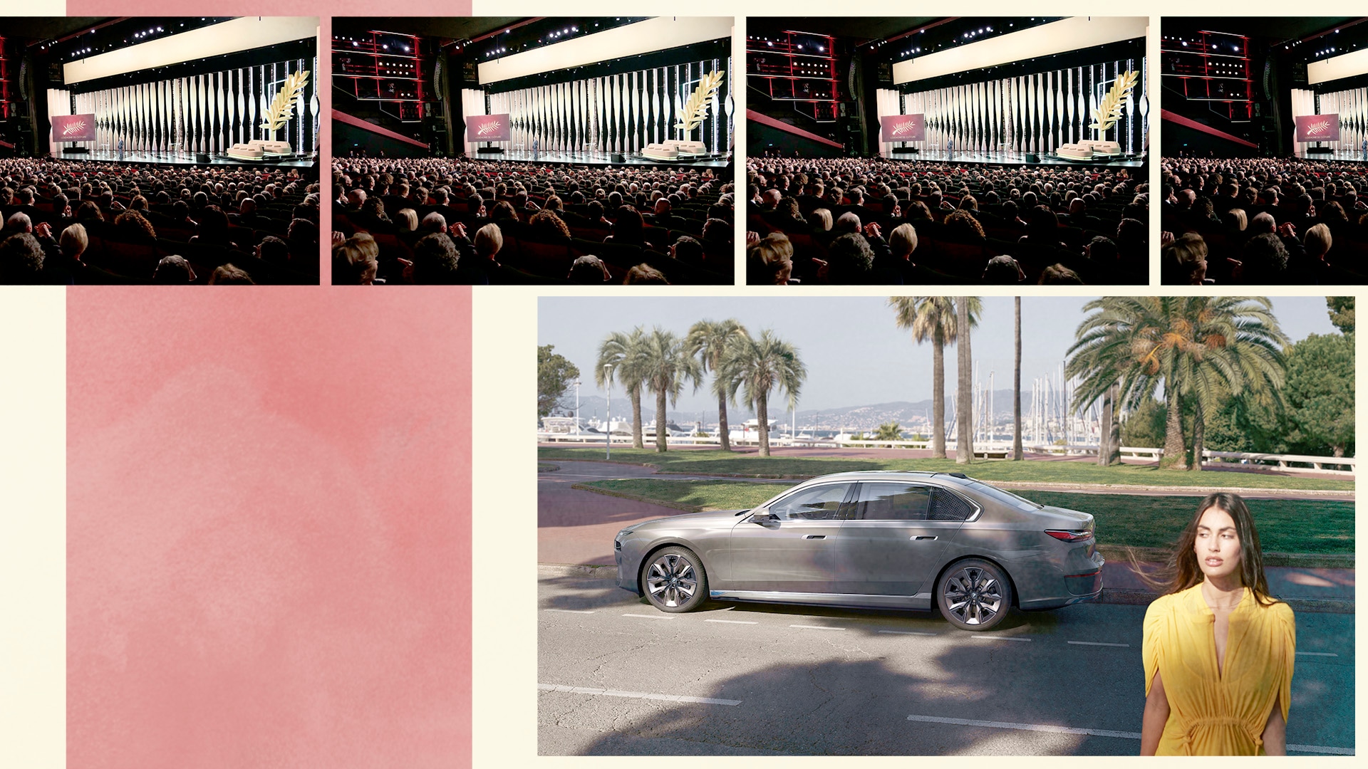 Cannes Film Festival, film world, BMW, BMW i7, luxury car, hybrid car, electric car, red carpet, screen, cinema, glamor, actor, Palme d'Or 