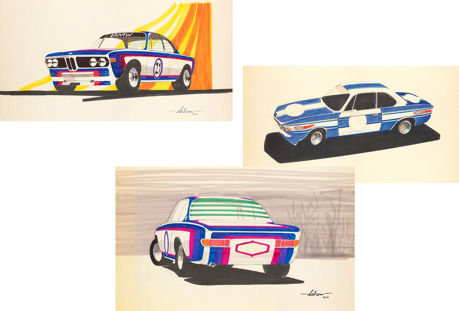 Design drawings by Wolfgang Seehaus of the BMW 3.0 CSL Bmw m colors